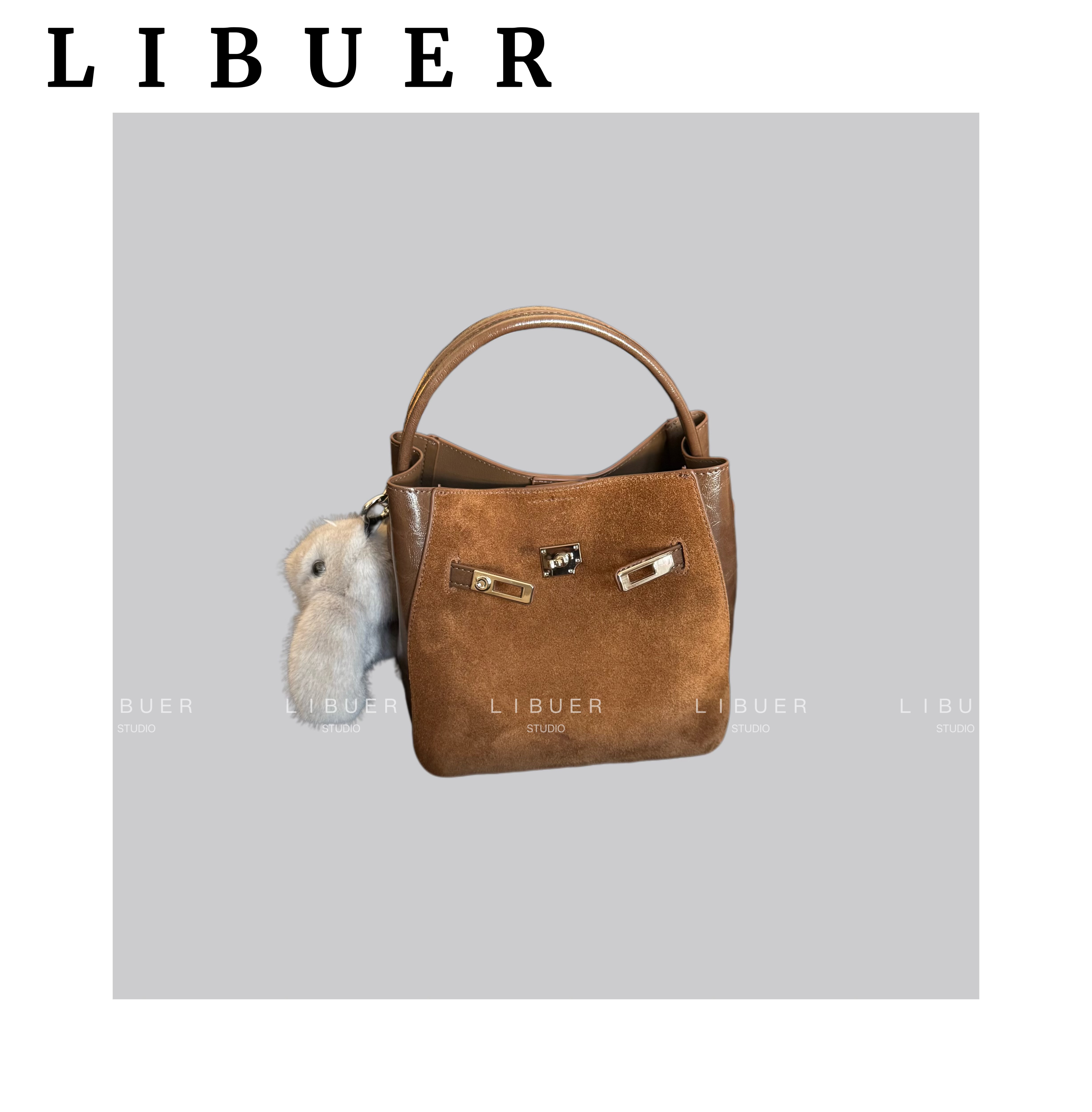 LIBUER | 复古植绒牛皮磨砂水/手提/斜跨/风磁扣小众时尚手提包女