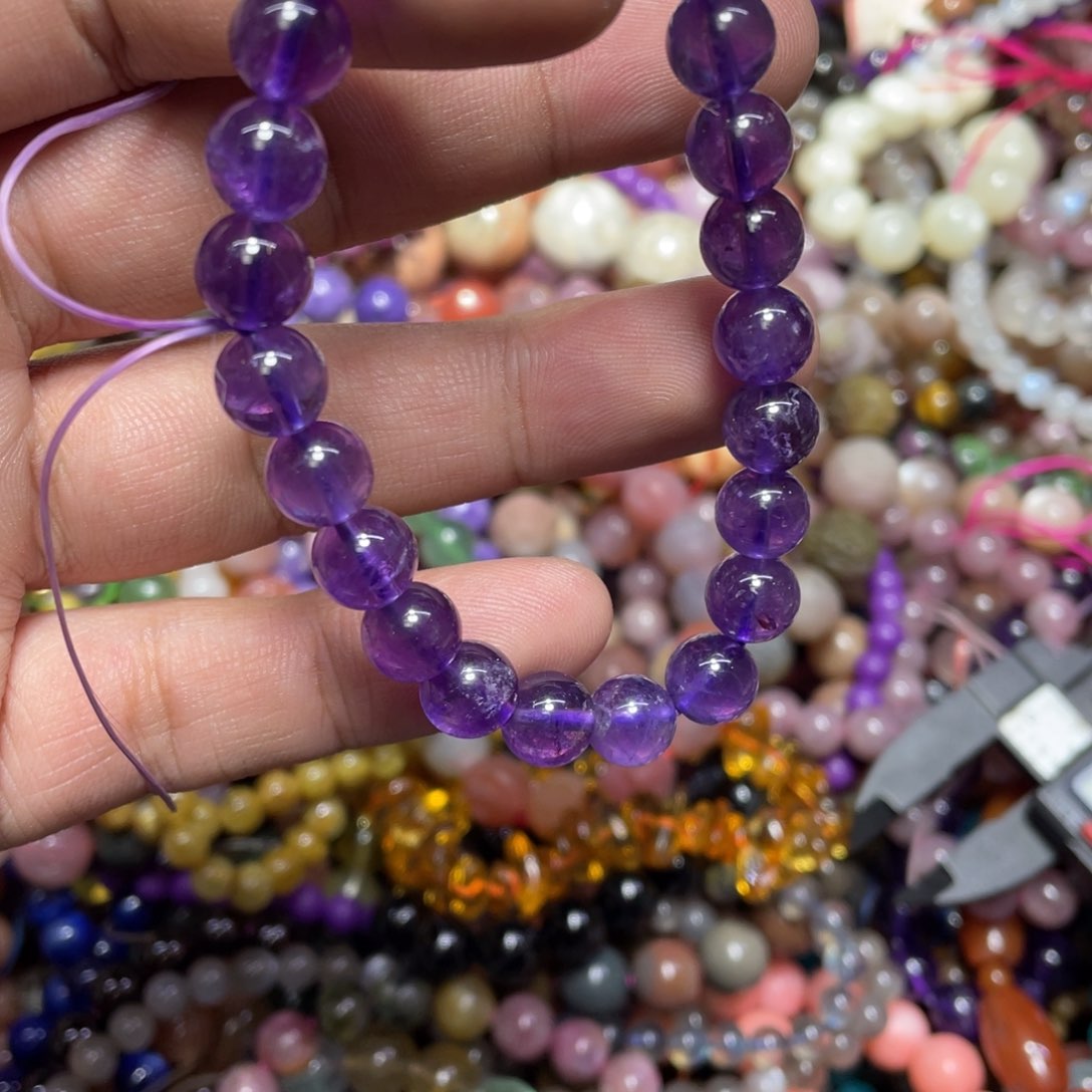 烟晶手链银S800镀金镶嵌