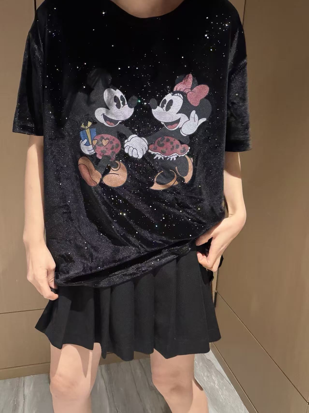 韩版秋冬新款米奇米妮毛绒打底衫女上衣