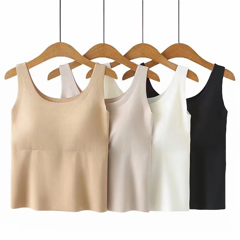 冰丝竖条云朵肤感带杯罩背心