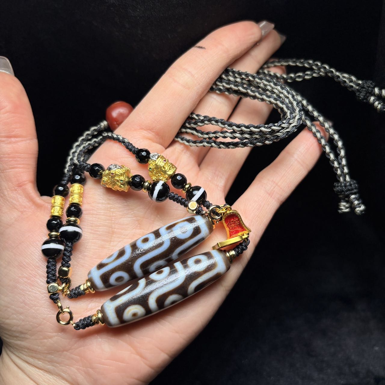 【曹美丽精选】H90255-玛瑙DIY脖挂（九眼）-多样性发一件-47x12mm