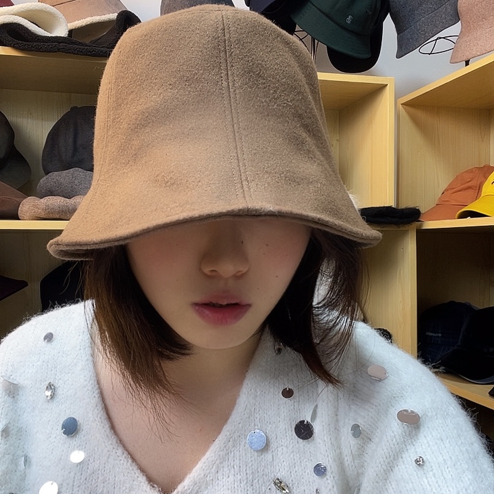 纯棉棕色后面松紧盆帽