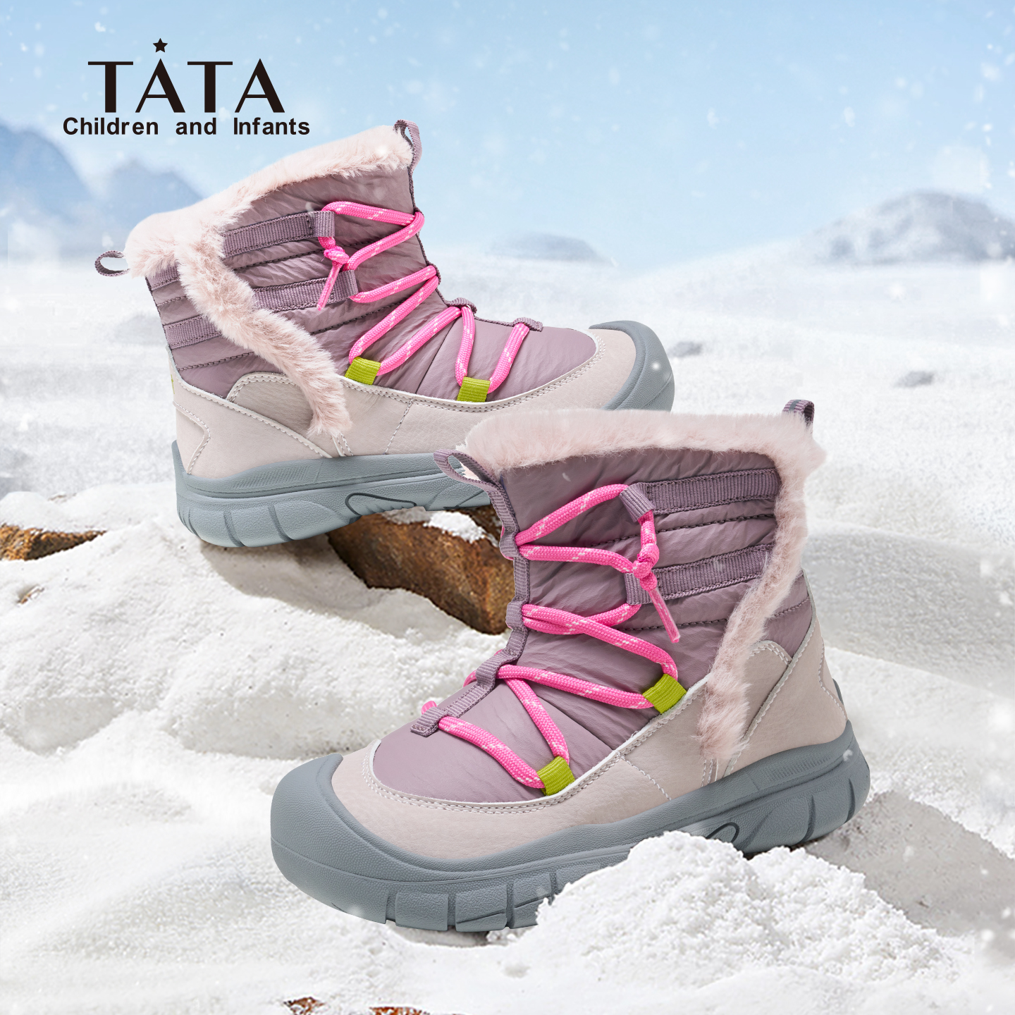 TATA/他她女童冬季雪地靴多巴胺百搭户外靴子软底防滑保暖棉鞋商品图