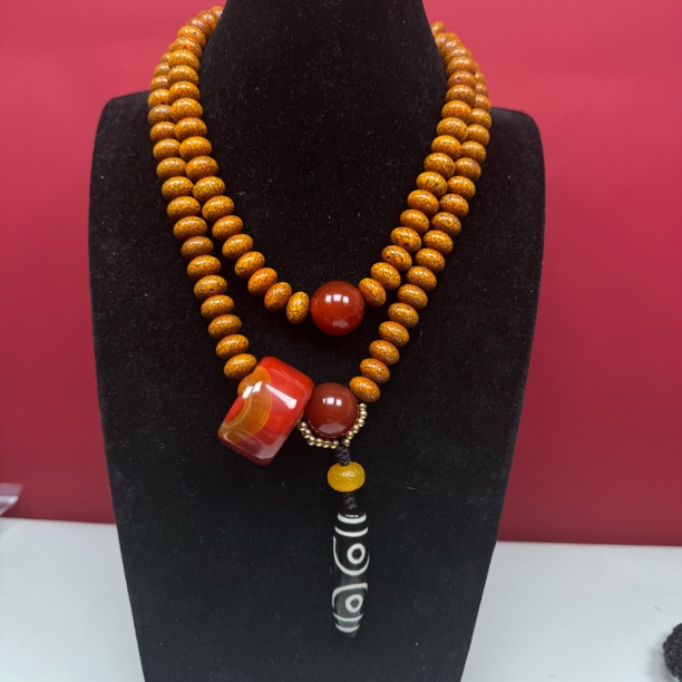 手盘藏式满开片玉化包浆老算盘星月菩提108颗挂