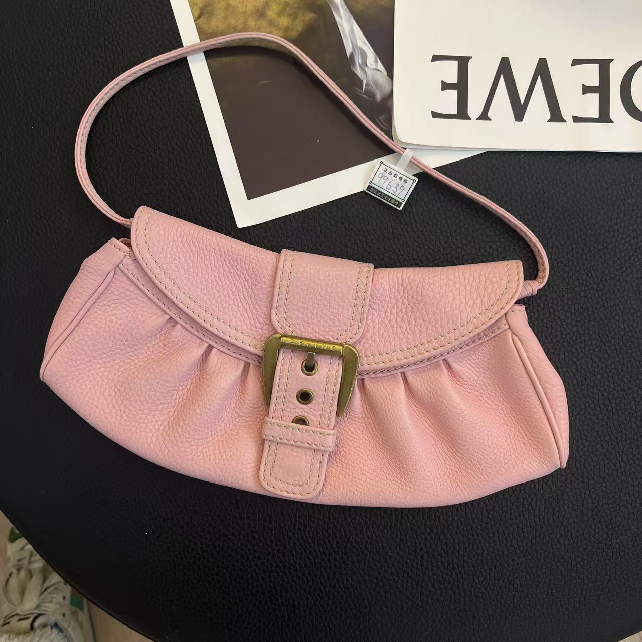 95新 Celine/思琳 大麦中古/celine中古粉色腋下单肩包/