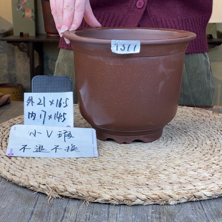 花盆紫砂 开播福利微微瑕紫泥金钟1377