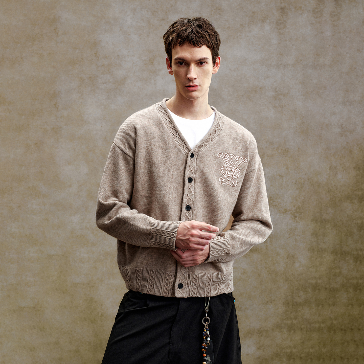 YADcrew亚德鲁美式复古男女休闲V领针织开衫毛衣外套