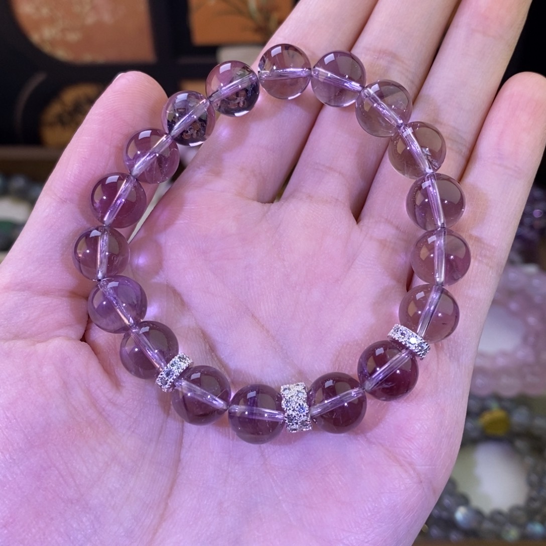 水晶手串银S925镶嵌紫水晶10mm