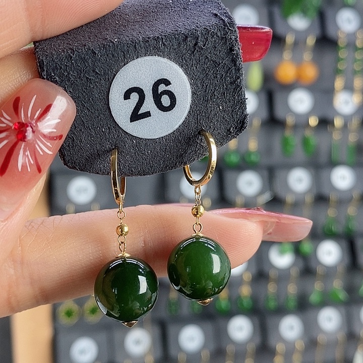 和田玉耳饰18K金镶嵌