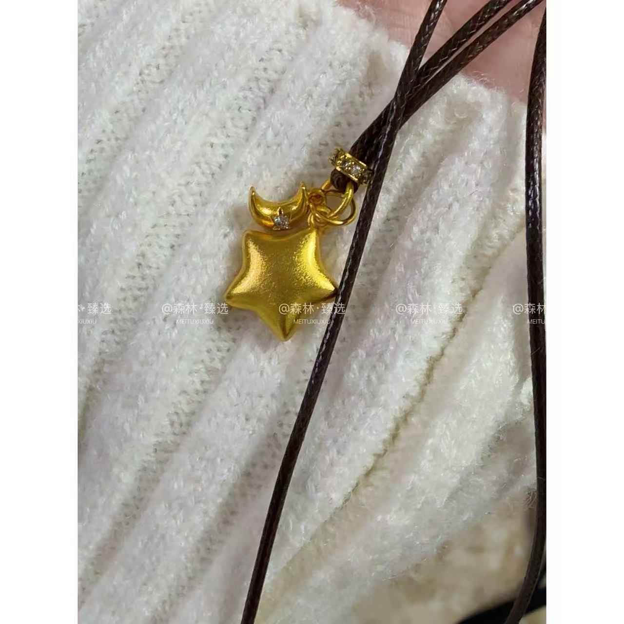 合金项链 铜镀金 X-44【折纸星星吊坠项链毛衣链】