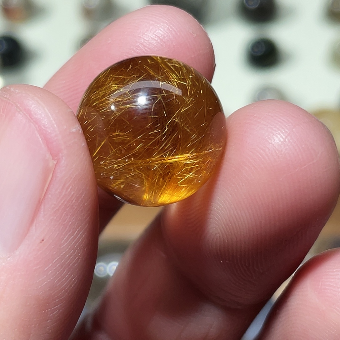 枫****水晶珠宝半成品未镶嵌发晶单珠，打孔不退不换