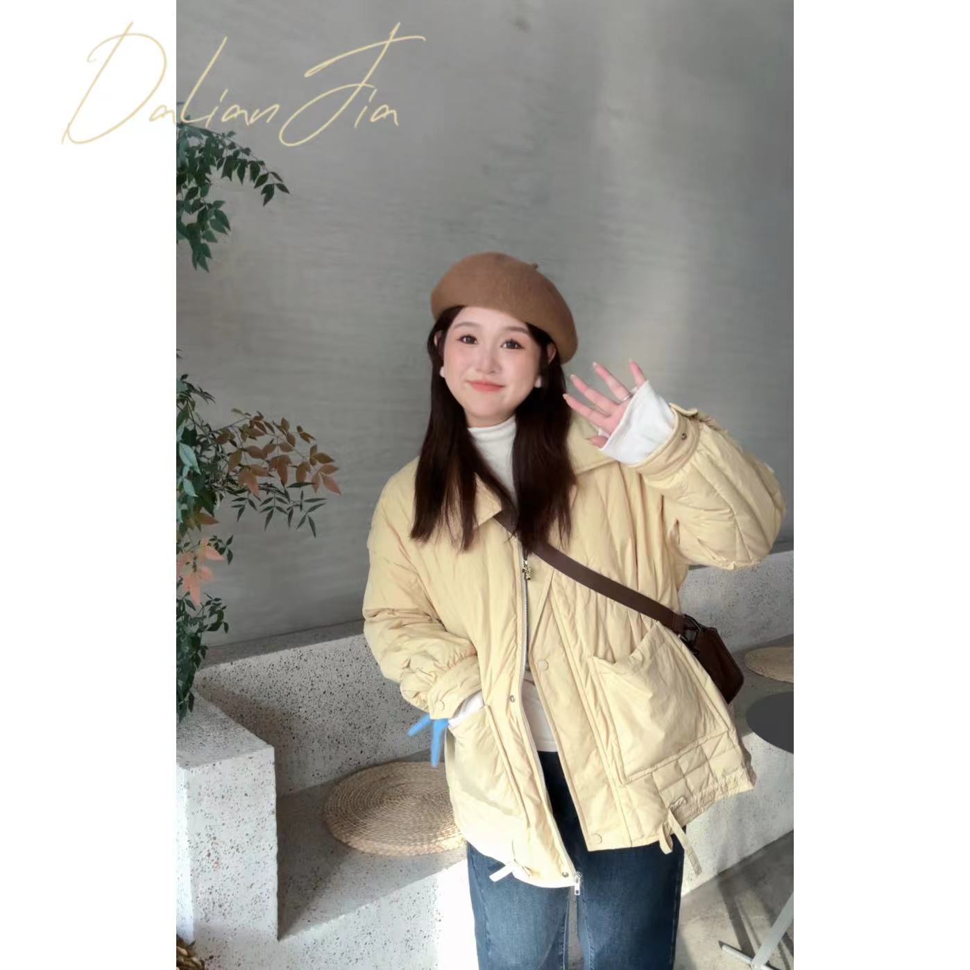 【奶黄包】高级感竖纹轻羽绒服中场款时尚休闲韩版翻领