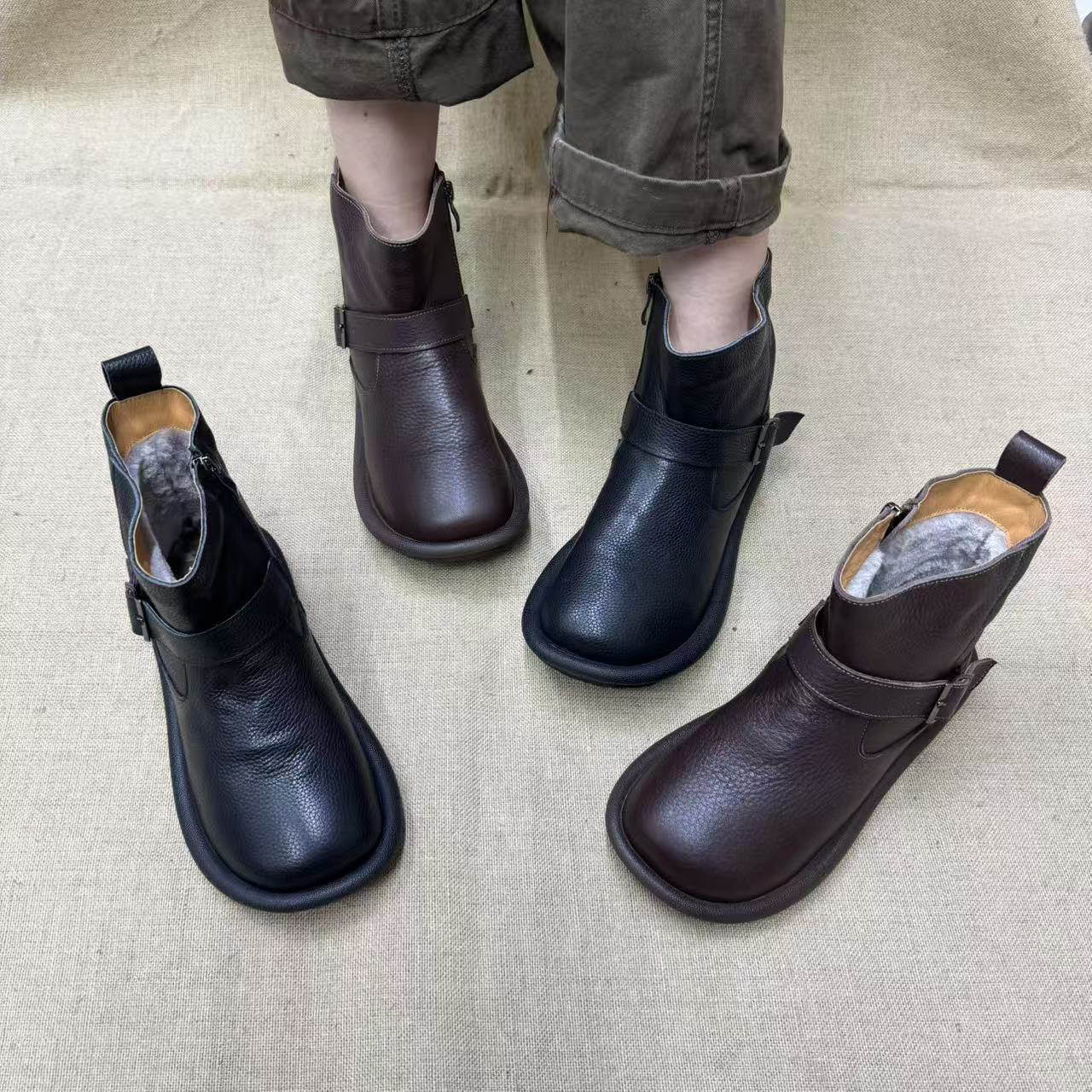 638-28冬季大棉保暖纯色加绒新款保暖侧拉链平跟百搭女靴短靴新闻