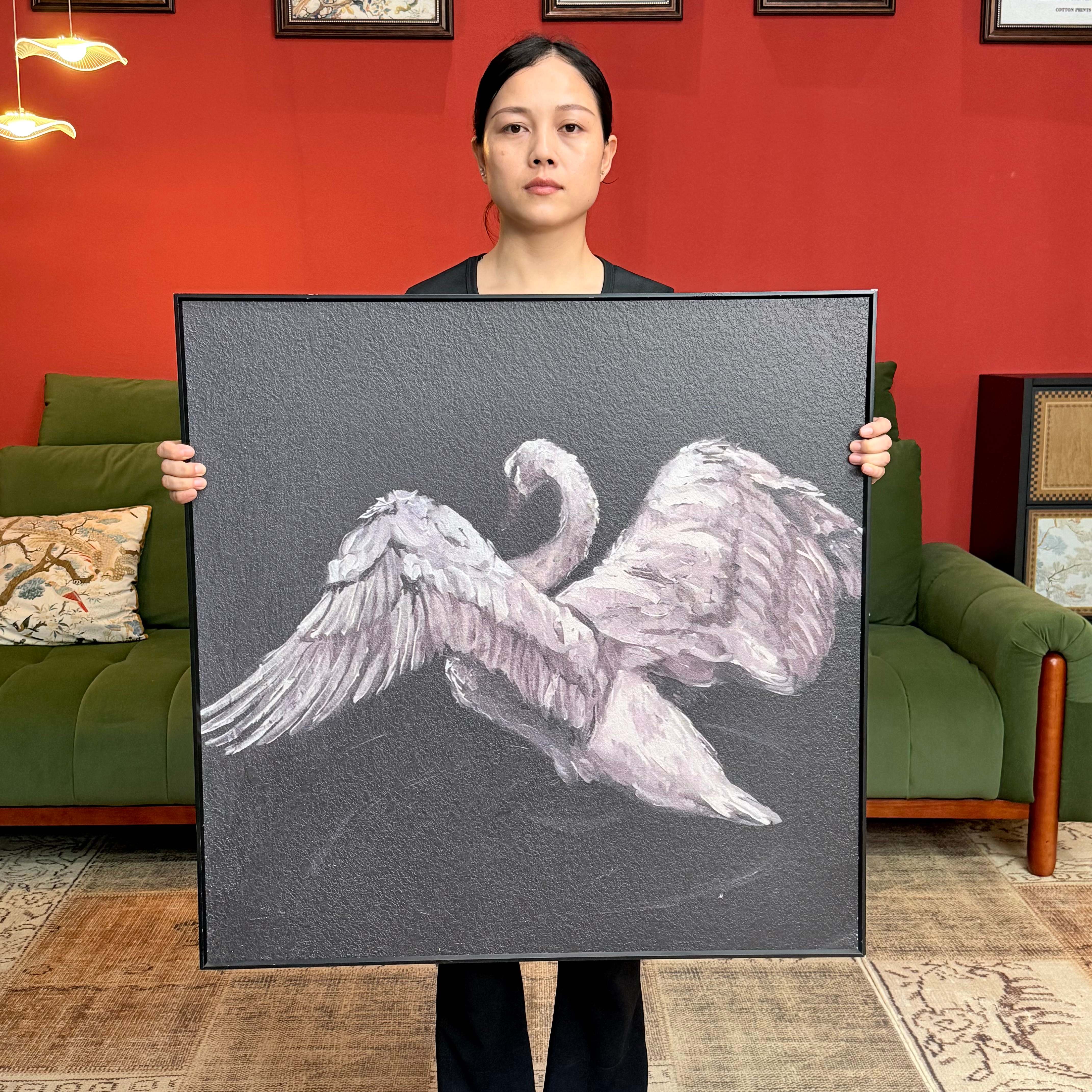 简约现代中古风高级感白天鹅入户玄关装饰画J027客厅沙发挂画8080