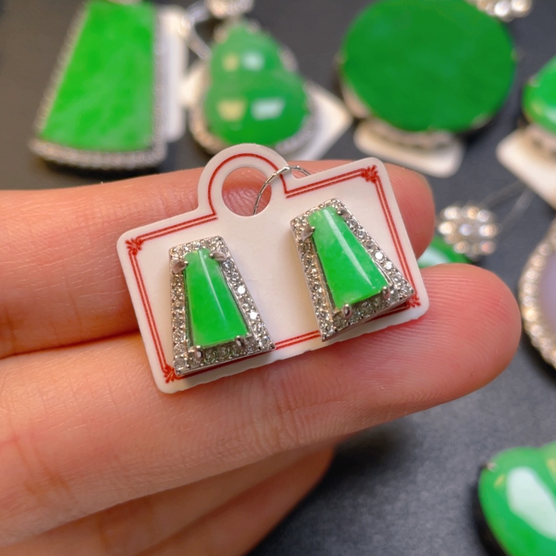 翡翠银S925镶嵌吊坠(不含链)耳钉