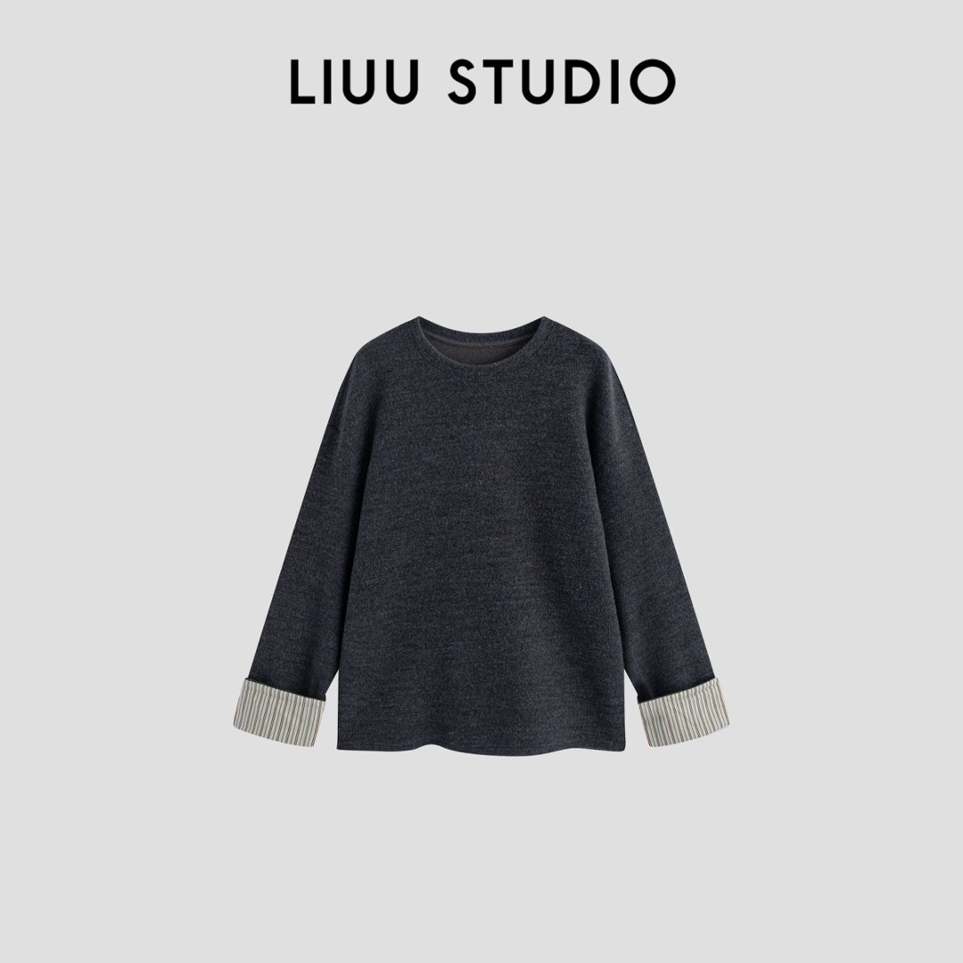 【LIUU】轻盈细腻 | 松弛调性 深灰色拼袖 毛呢感卫衣