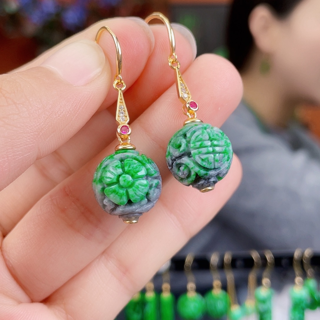 翡翠银S925镶嵌耳饰