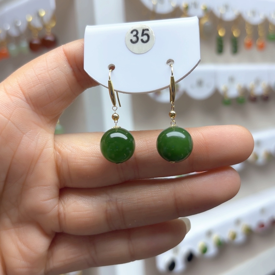 和田玉耳饰18K金镶嵌