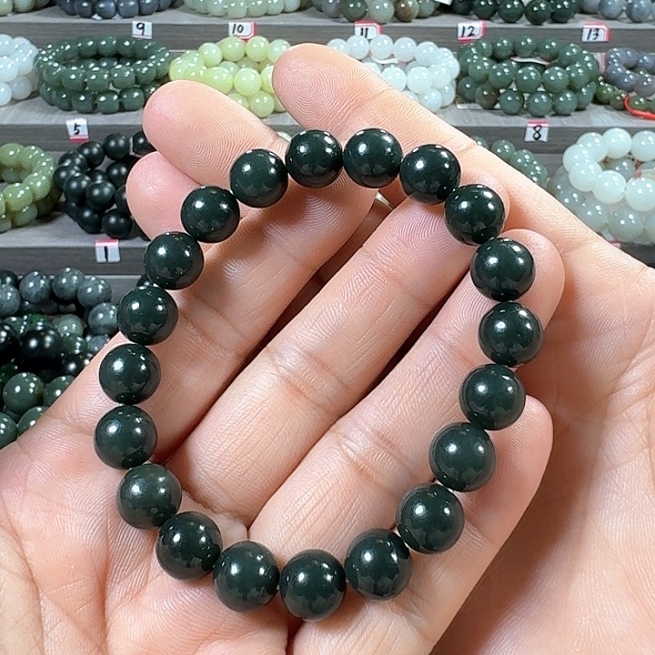 和田玉手链未镶嵌新疆黑青卡10