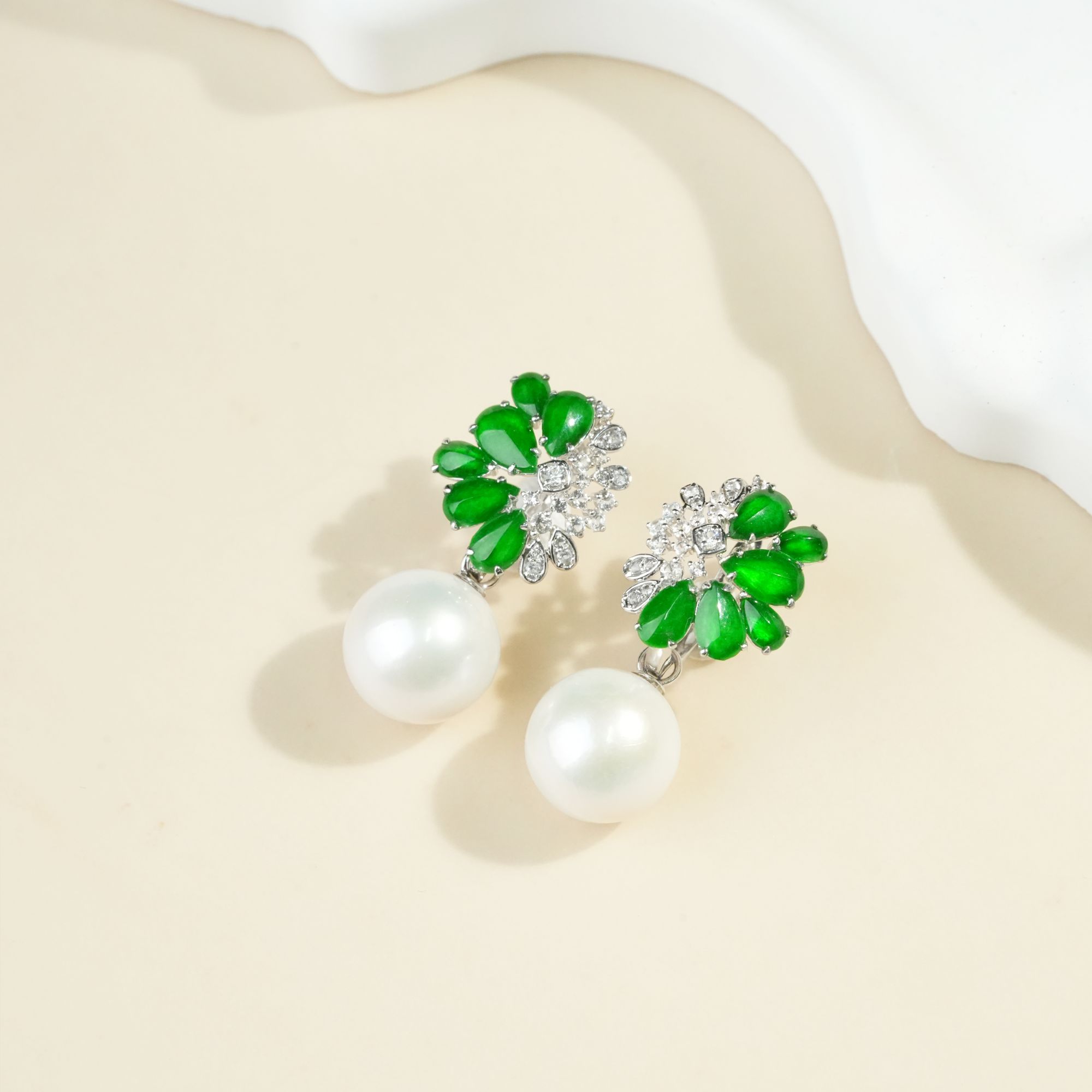 【云中意】18k金 翡翠珍珠耳饰-多样性发货一对LE