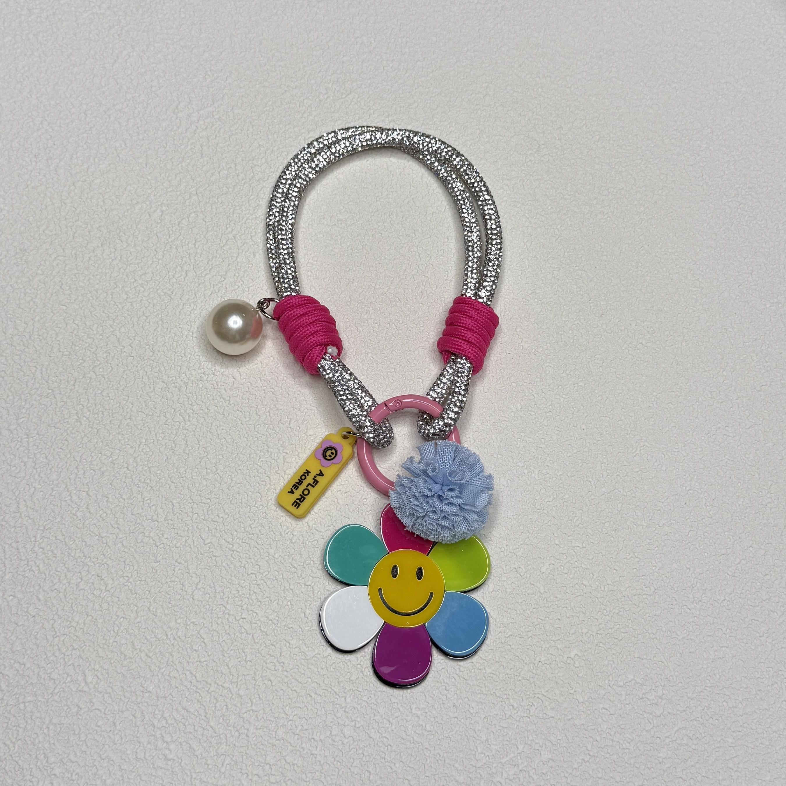 A.FLORE韩国原创手工可爱包包挂件挂饰粉色钻绳笑脸太阳花