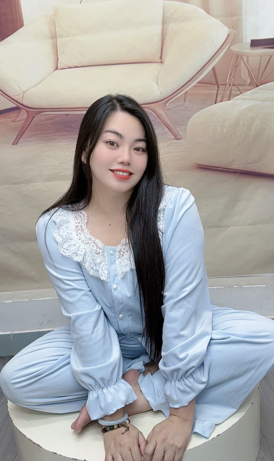 2025秋冬季新款定制海蓝温柔小香海岛绒长袖蕾丝套装9801#