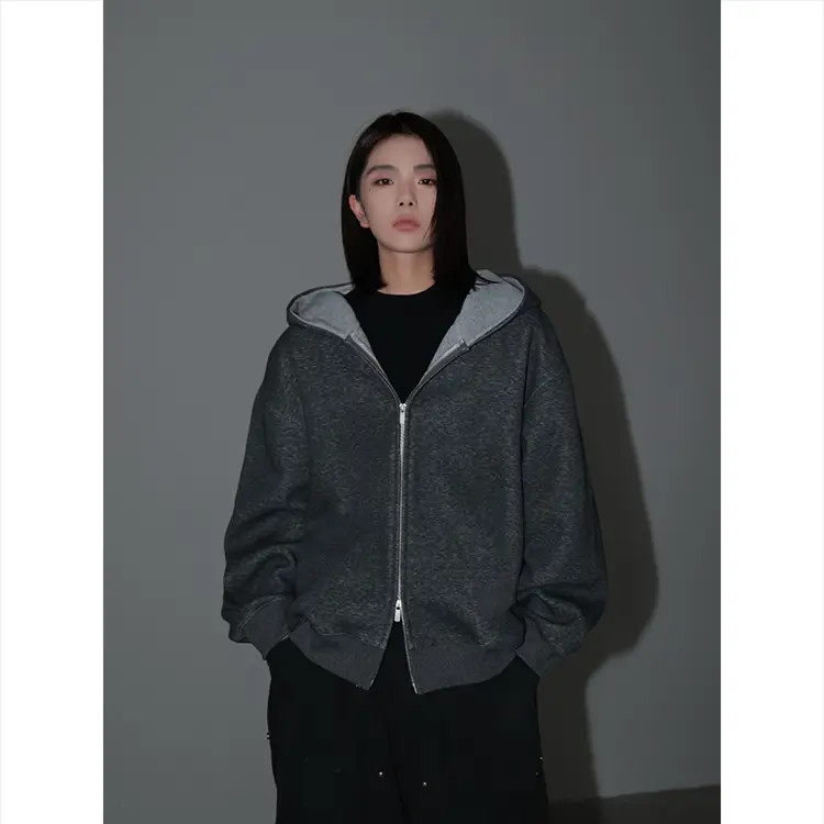 460G重磅拼色开衫卫衣男女同款连帽宽松休闲外套百搭运动情侣长袖