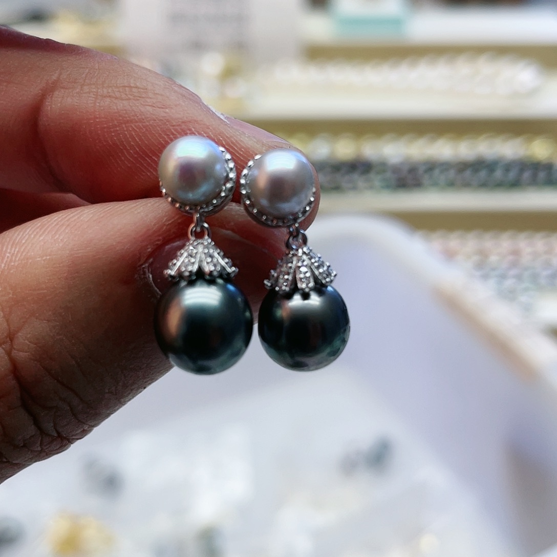 海水珍珠耳饰银S925镶嵌