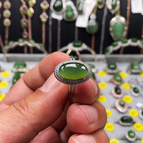 和田玉（碧玉）戒指银S925镶嵌