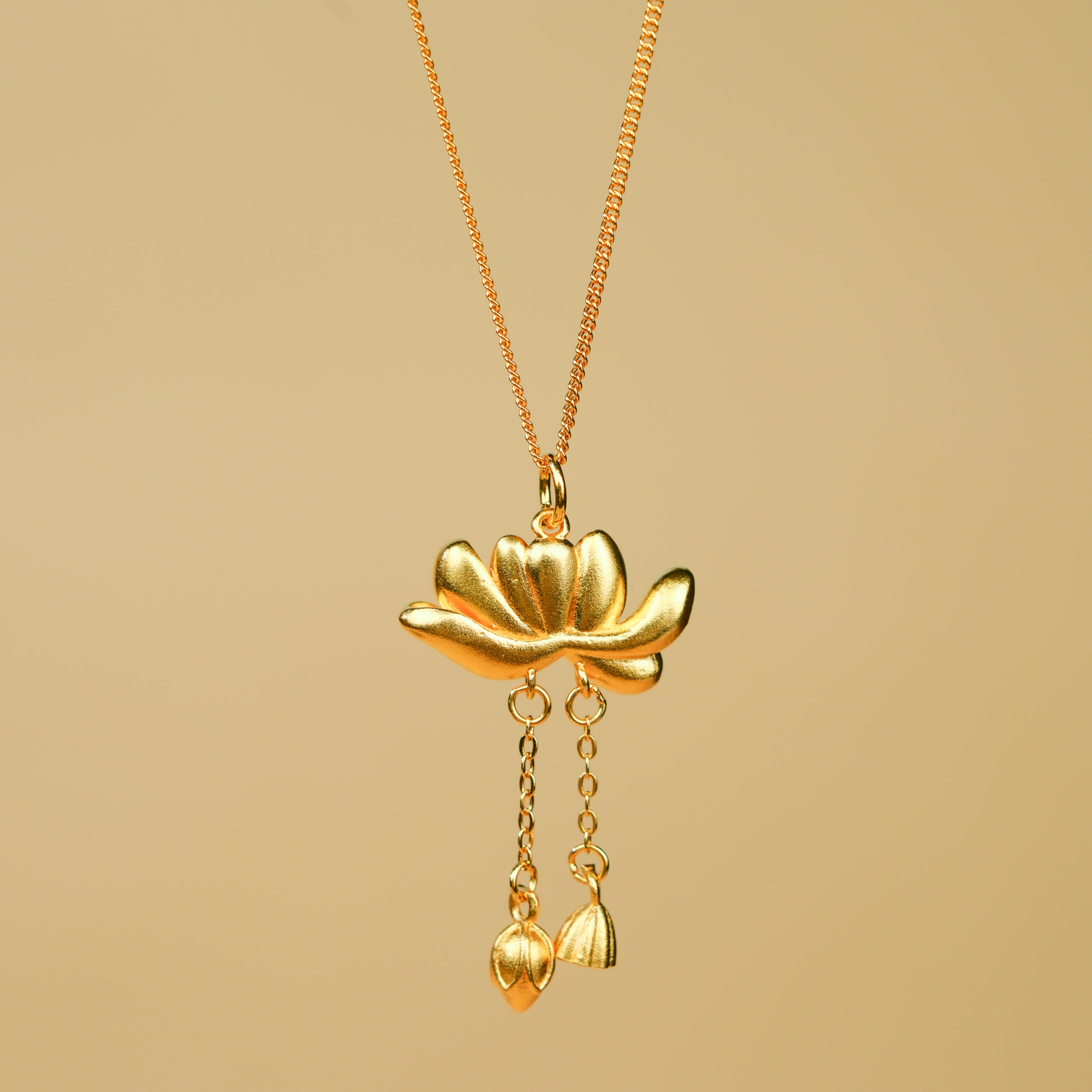 坠链均足银  足银项链【万两】足银两世欢莲花套链金色足银经典女款