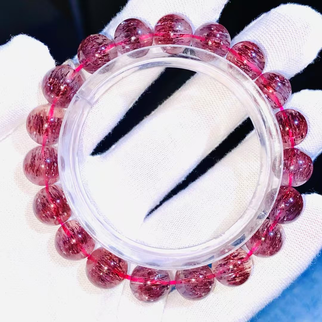 天然红超七红加仑满矿手链10毫米