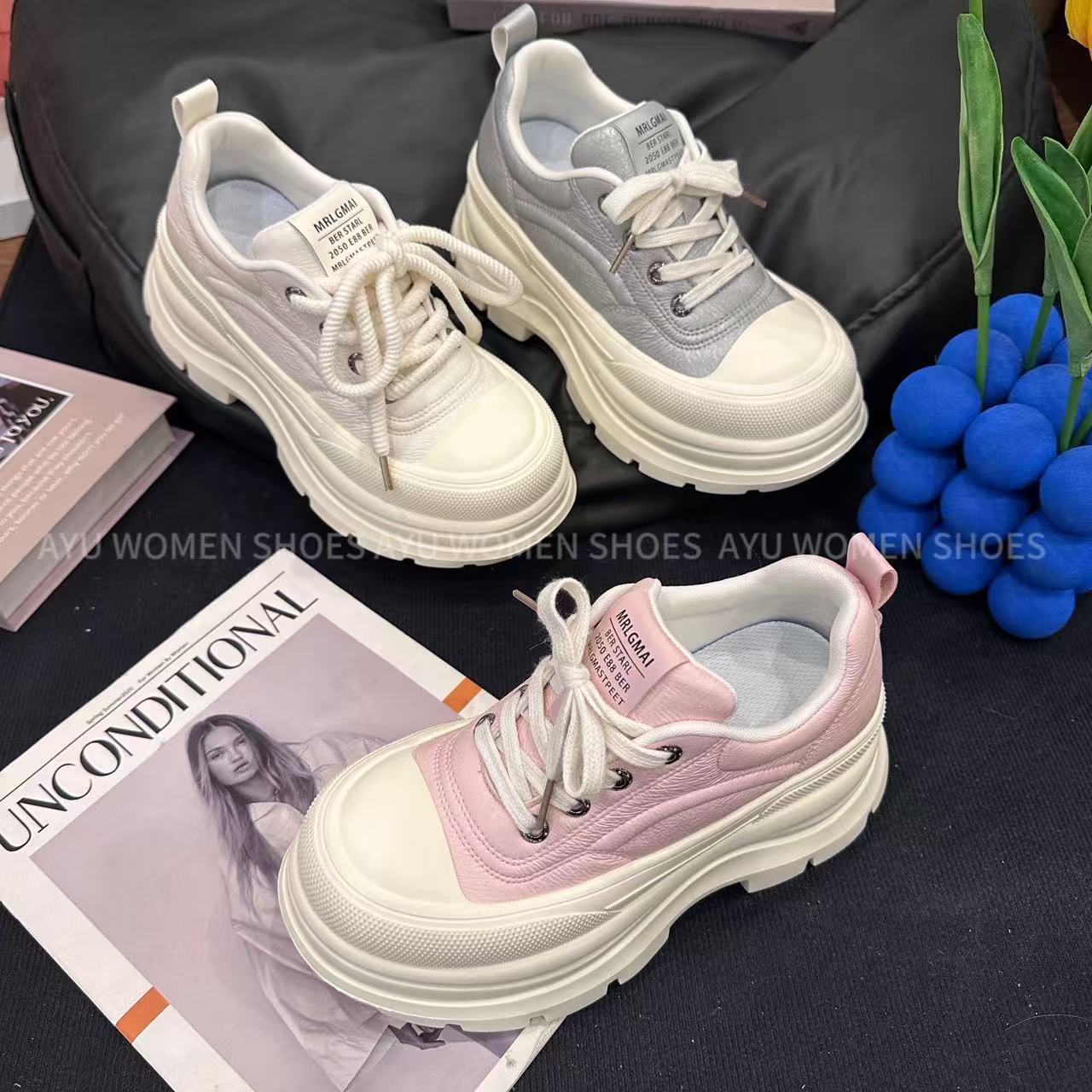 【AYU】2026百搭软底上班小黑鞋皮面系带运动鞋时尚休闲鞋女鞋