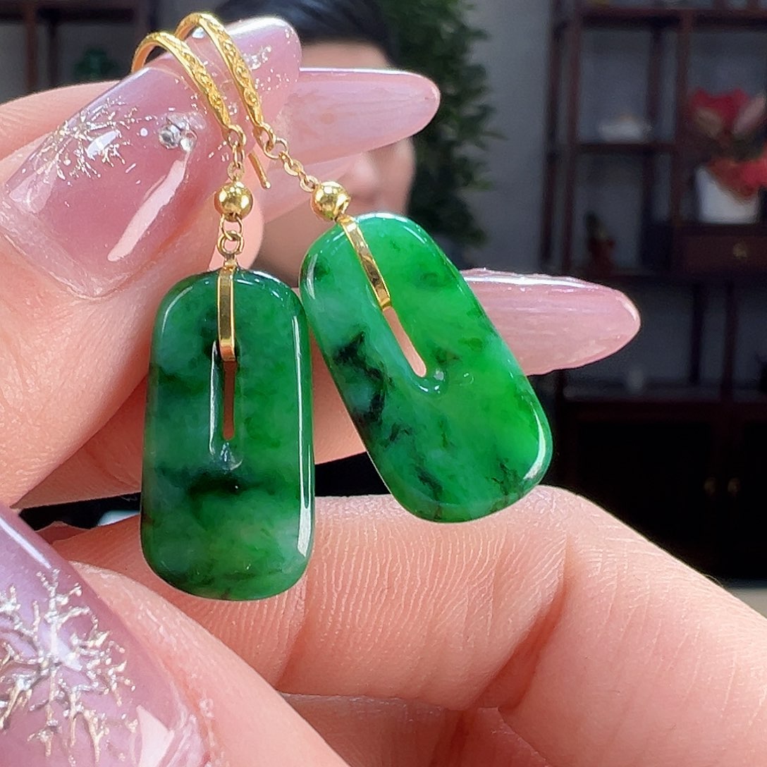 翡翠耳饰18K金镶嵌耳环11