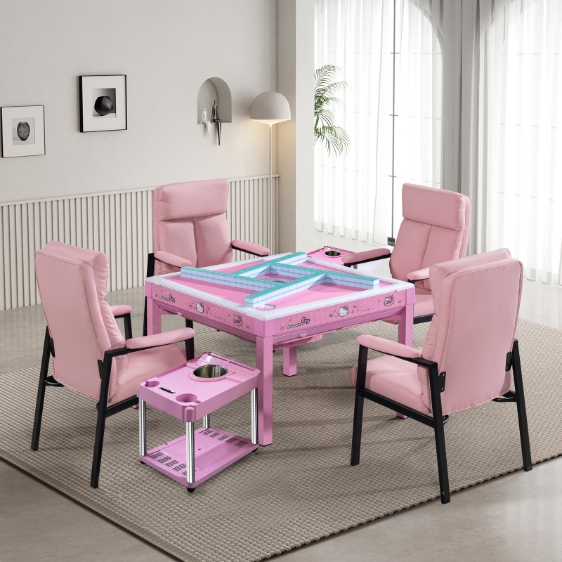 正版授权HelloKitty麻将机全自动家用餐桌两用少女心粉色麻将桌  