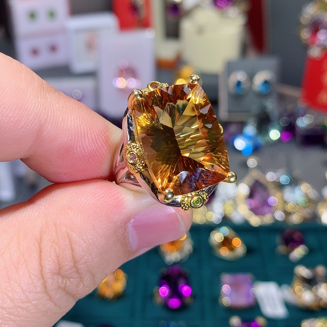 黄晶戒指银S925镶嵌戒指