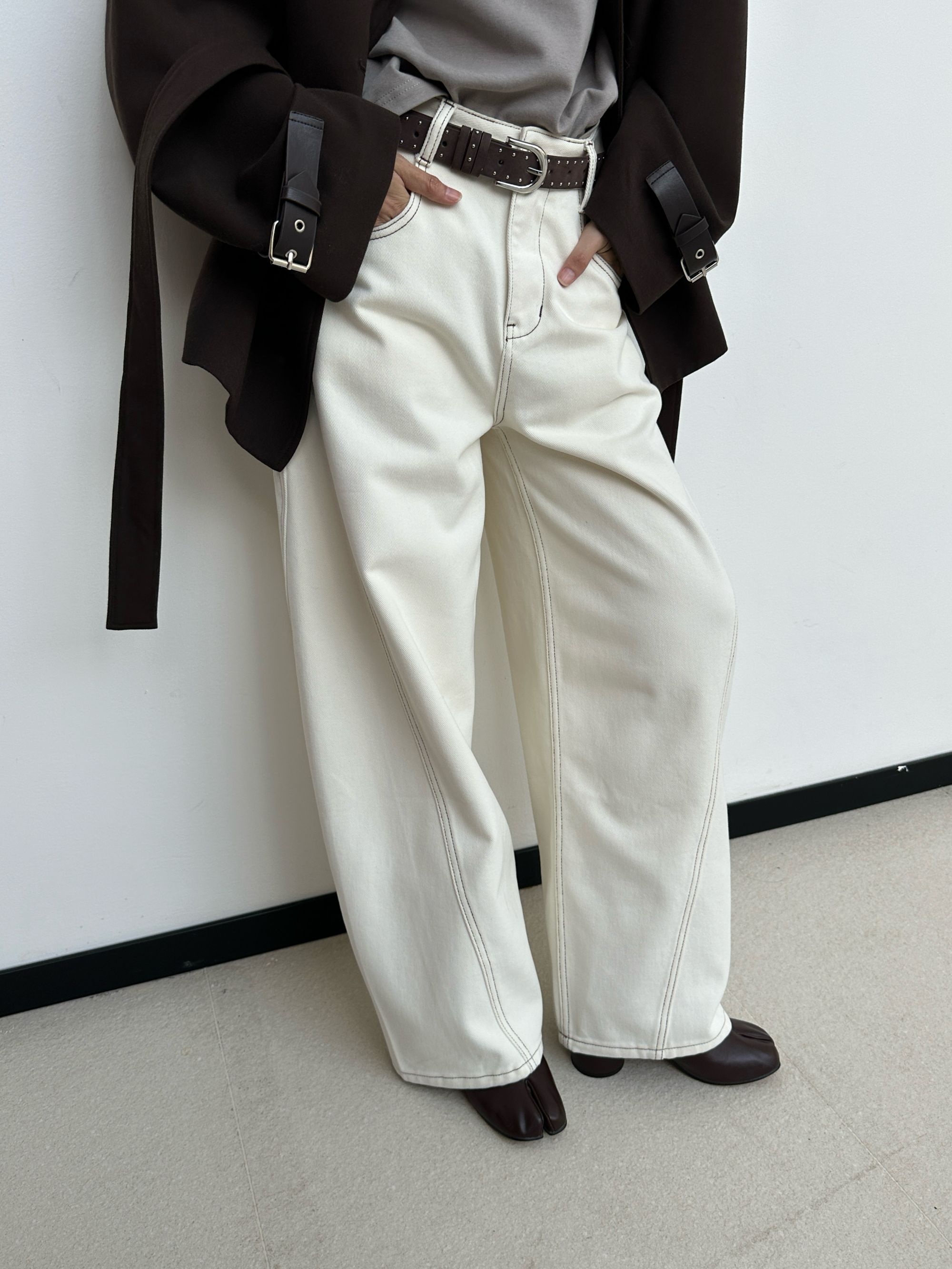 【冬上新】加厚加绒！设计感直筒宽松明线百搭显瘦牛仔裤 Alter828