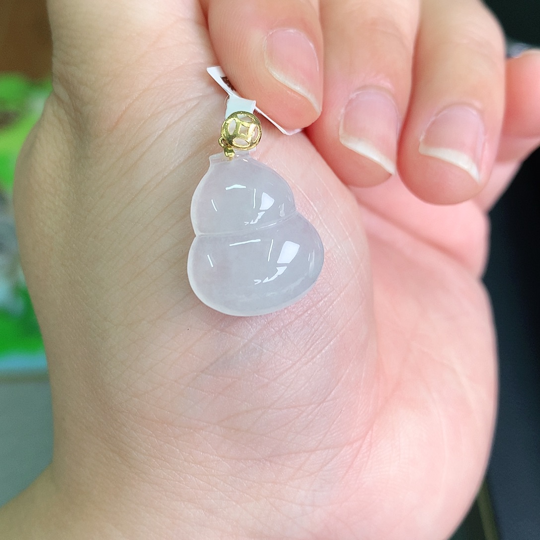 翡翠颈饰18K金镶嵌冰胶葫芦18*15*5