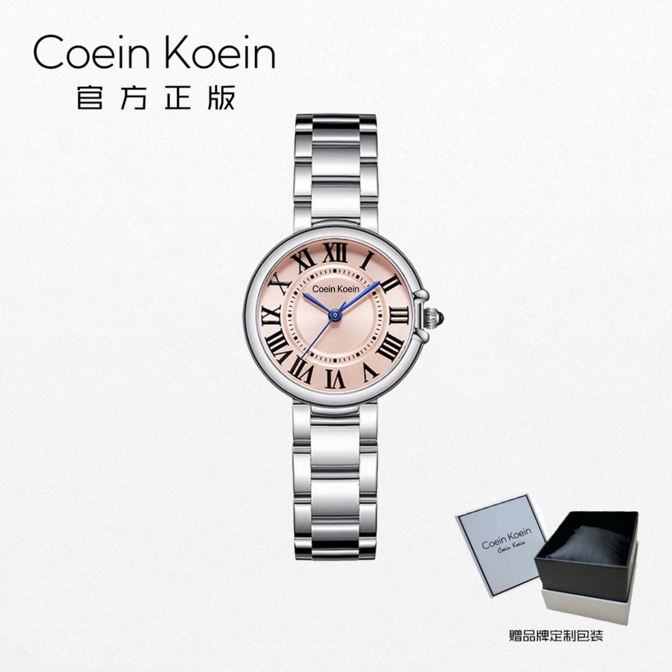 Coein Koein【官方正版】CK2998经典气球粉蓝针简约商务女士手腕表