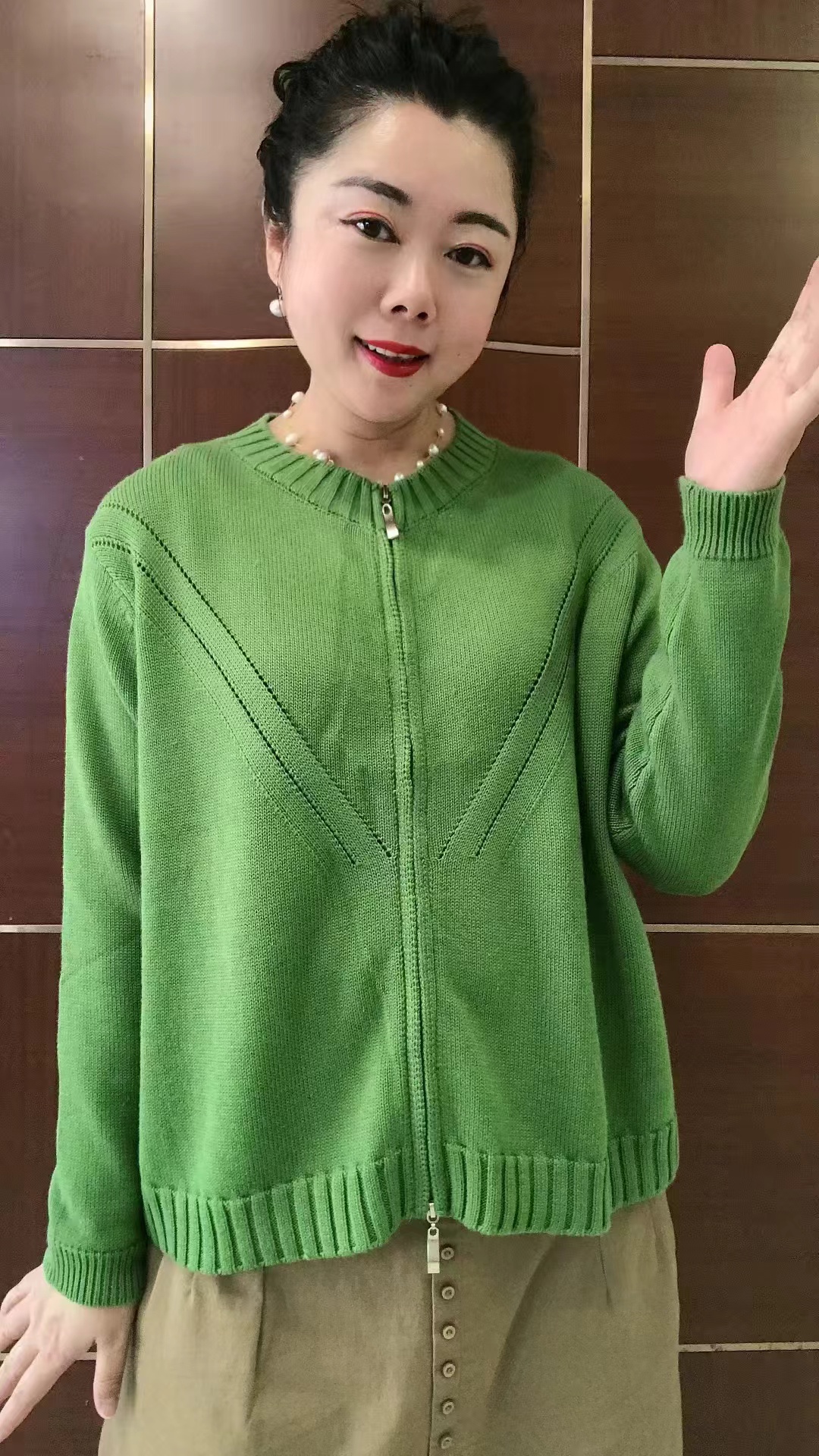 棉针织拉链宽松开衫