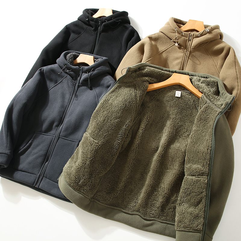 重磅高克重！一件过冬！秋冬男士加绒加厚户外防风连帽卫衣外套