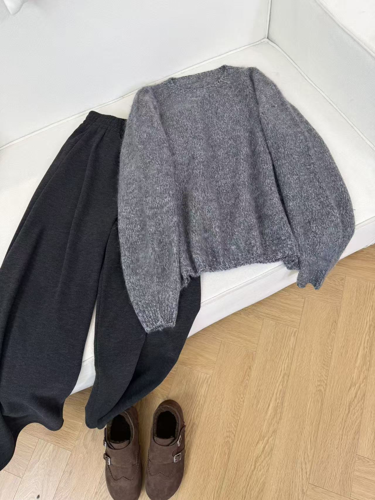 纯色高克重90%羊毛320g~巨柔软巨百搭拉毛花纱圆领针织毛衣Y1089