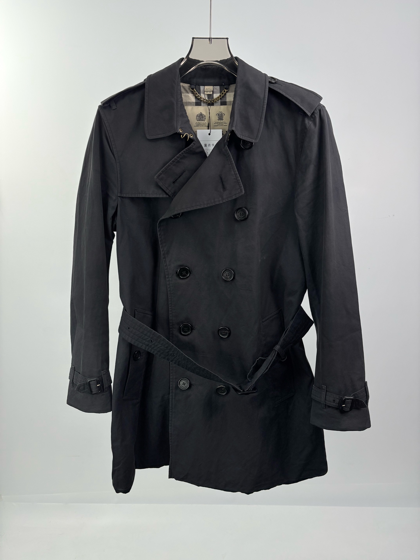 99新 BURBERRY/博柏利 博柏利黑色肯辛顿风衣外套 50码 15253