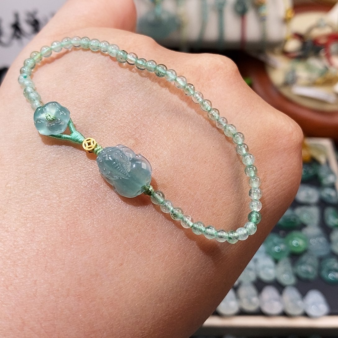 翡翠未镶嵌颈饰貔貅小花手链15