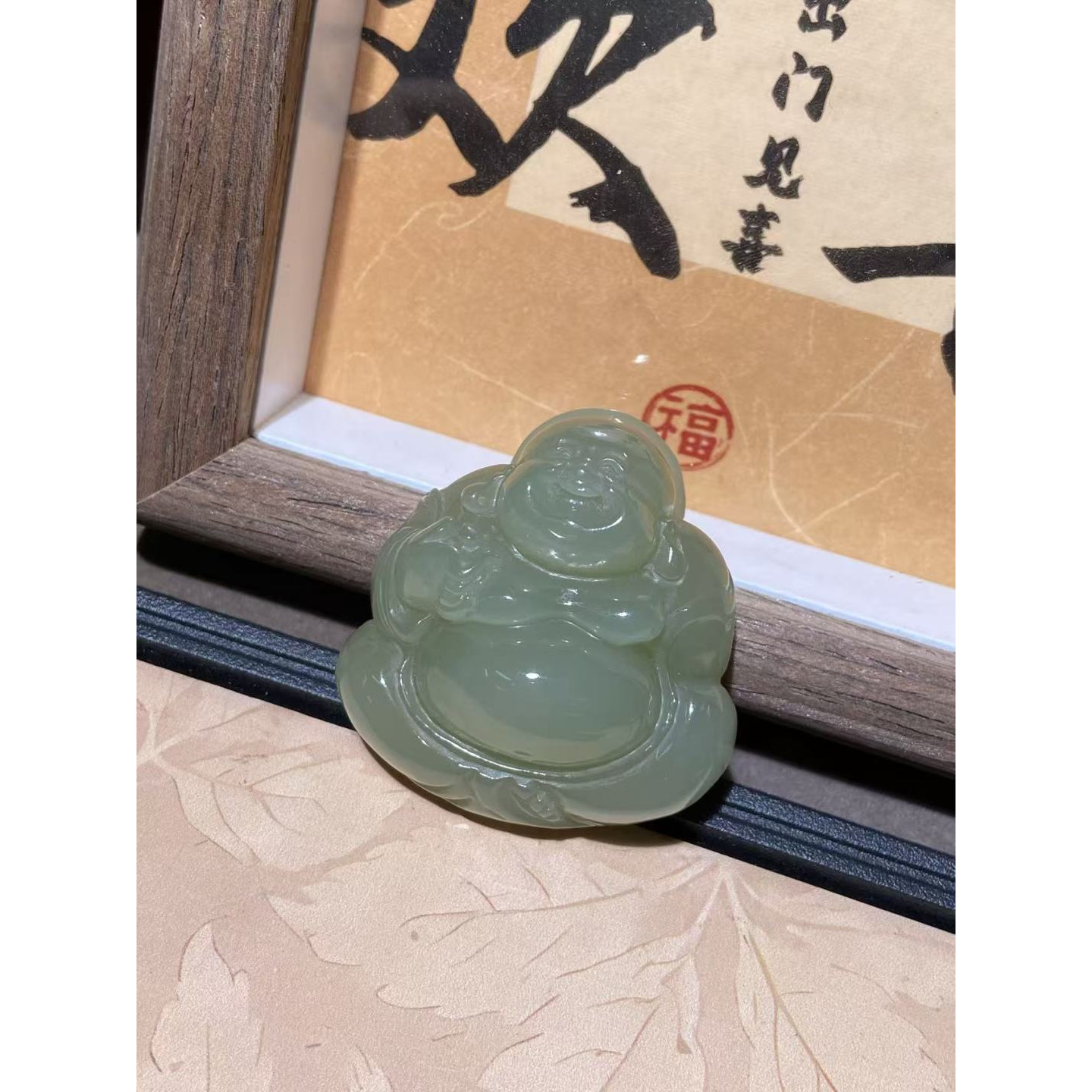 和田玉｜冰底晴水佛公吊坠42.8*40.8*20.2mm1500湖水绿晴水色质地