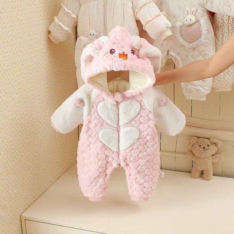 新生儿冬季蝴蝶衣宝宝女哈衣可爱婴儿爬服秋冬加厚