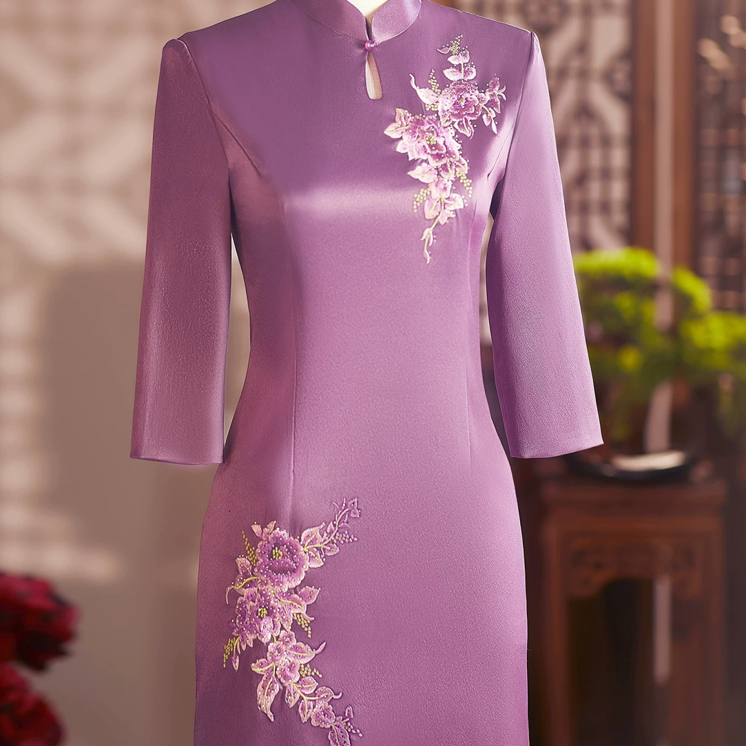 【紫气东来】喜妈妈婆婆喜婆婆大气上档次修身高贵中长款宴会礼服