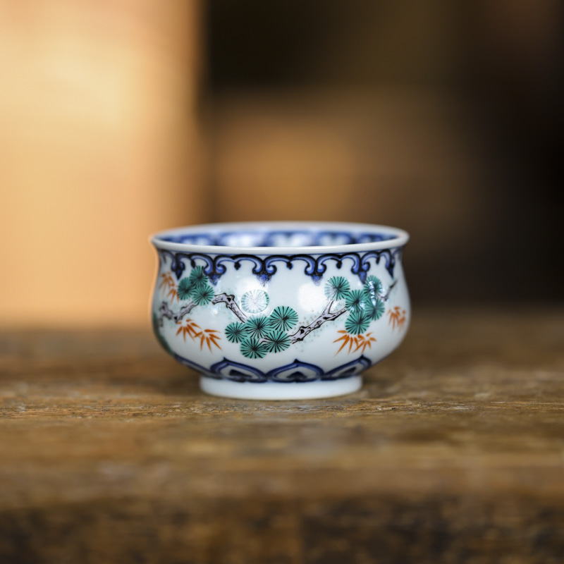 【非遗好物】立勤堂红绿彩绿梅炉式杯茶道配件茶杯HLC-B-198)