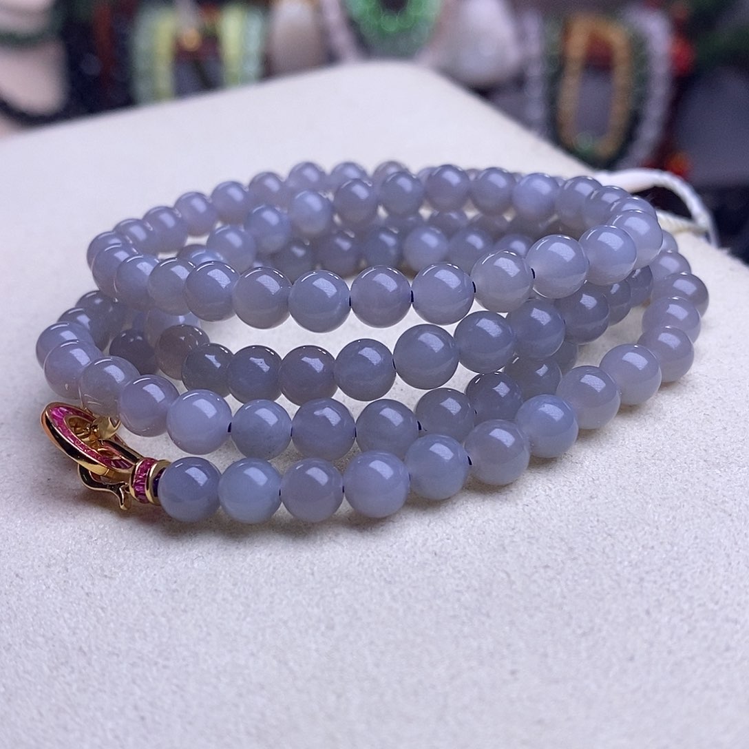 和田玉清货价老矿料冰烟紫毛衣链6m未镶嵌