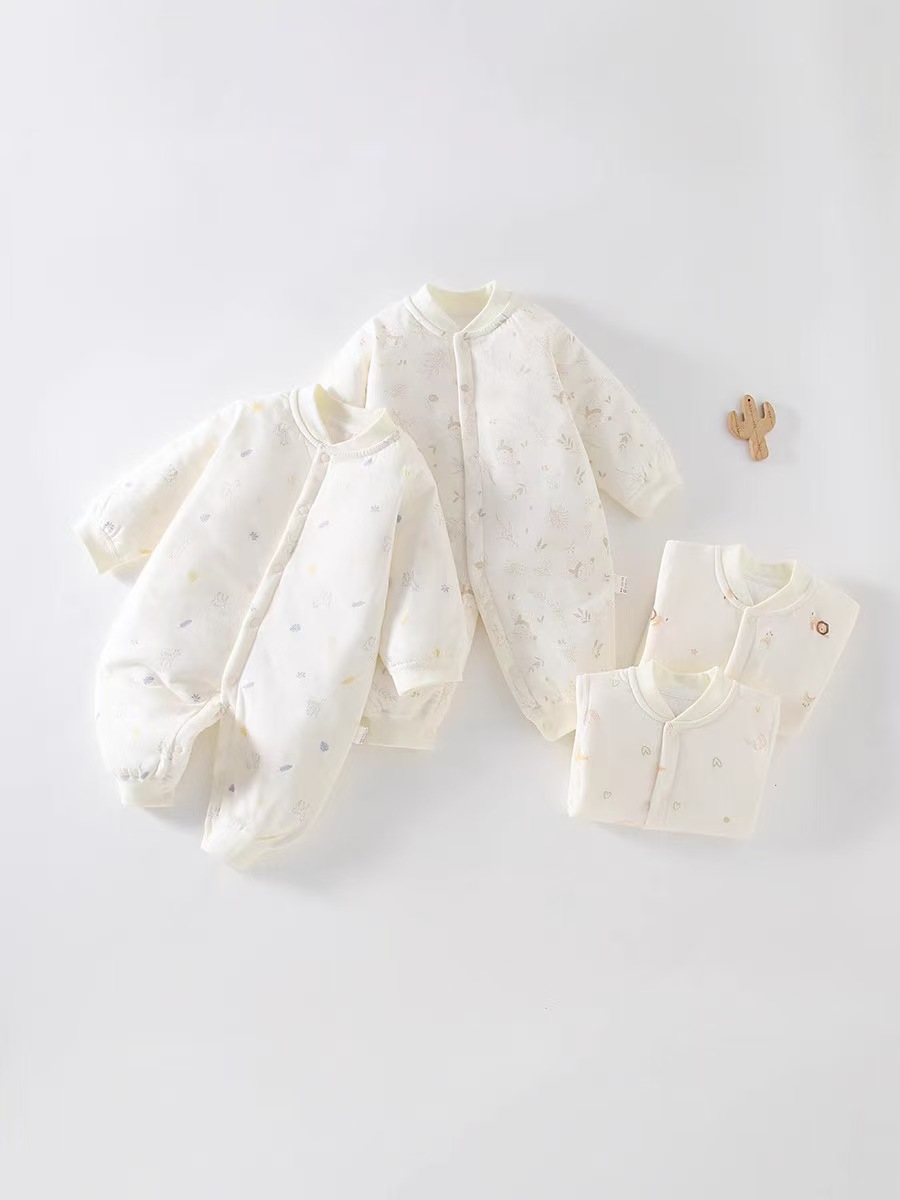  秋冬40g婴儿夹棉新生婴儿连体薄棉婴幼儿哈衣爬服加厚0-12月宝宝