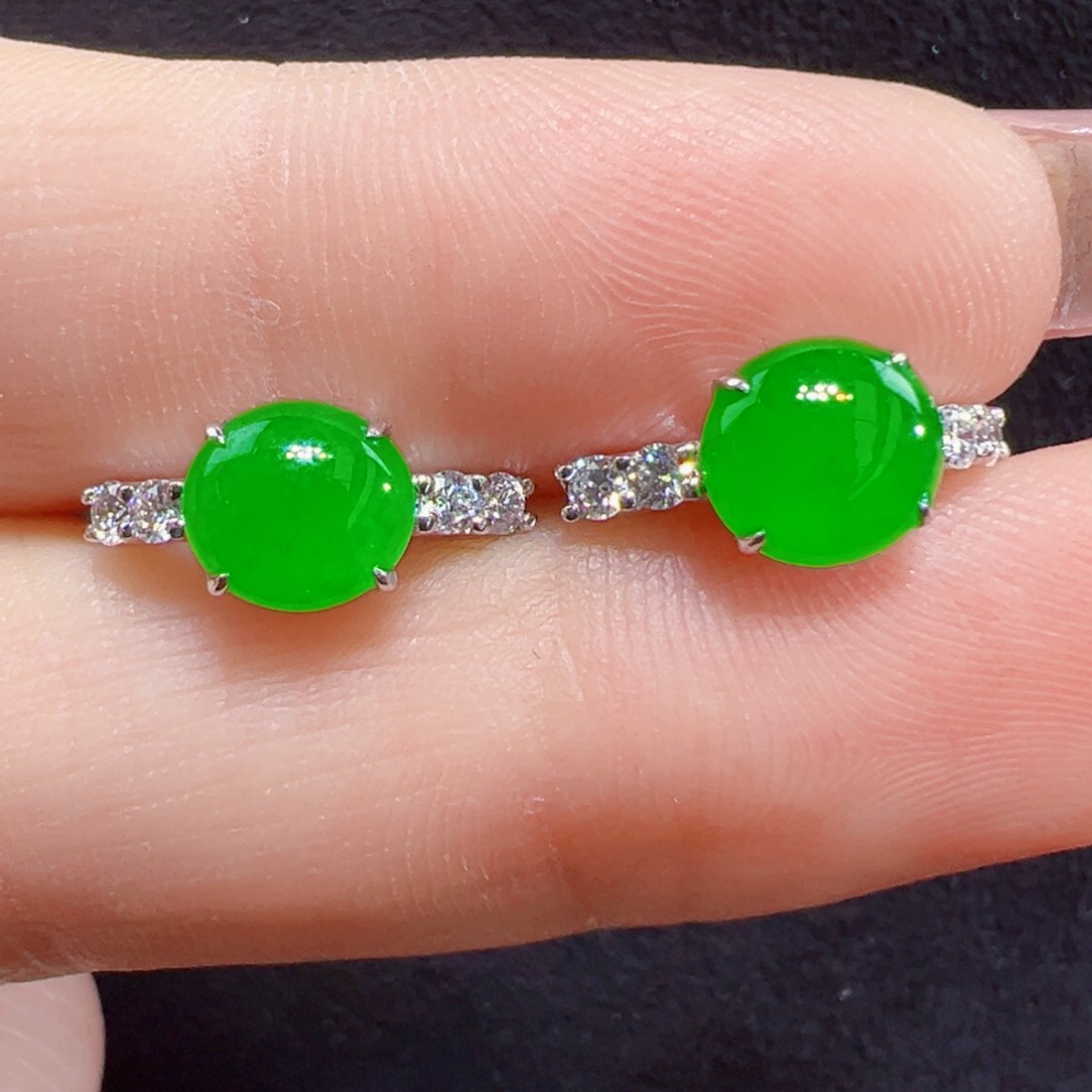 翡翠耳饰18K金镶嵌耳包